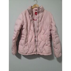 Vintage Esprit Womens Pink Diamond Quilted Down Puffer‎ Jacket L Full Zip Coat